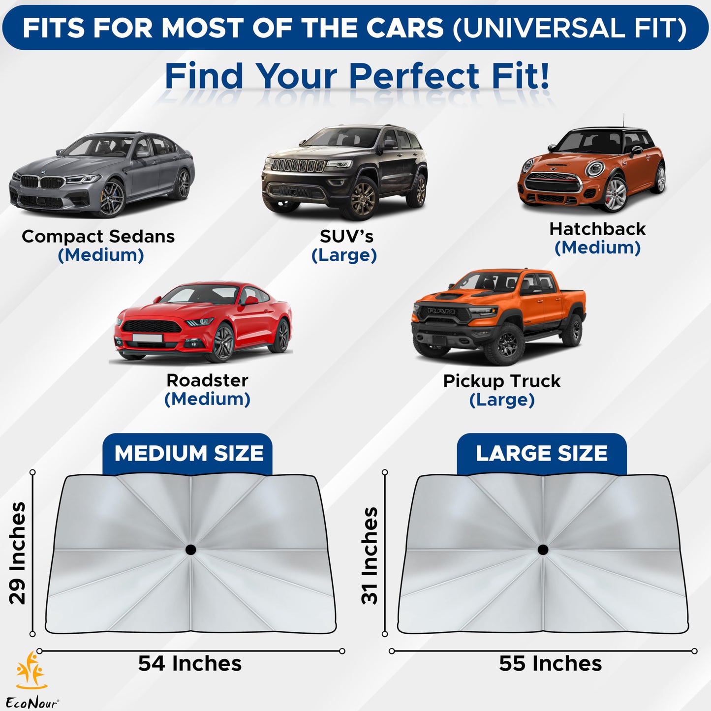 Car Windshield Sun Shade Umbrella | Medium (53" x 30") | EcoNour