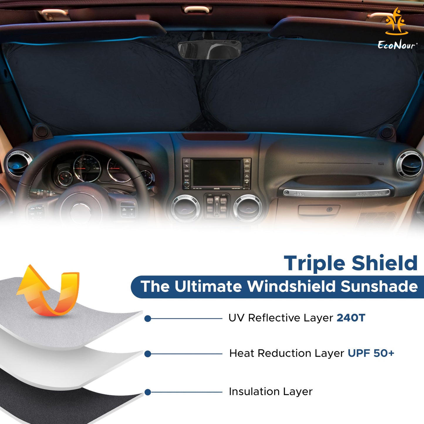 Jeep Wrangler Windshield Sunshade X-Small (59.5" x 20.5") | EcoNour