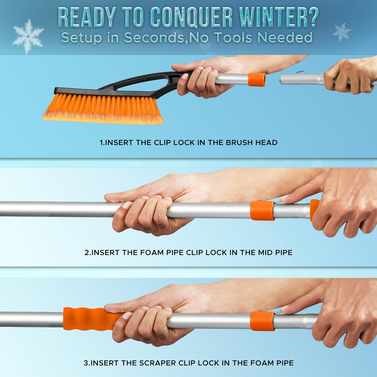 Detachable Snow Brush with Ice Scraper 57" (4-in-1 Design) | EcoNour
