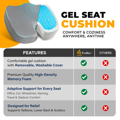 Gel Seat Cushion | EcoNour Coccyx Memory Foam Chair Cushion