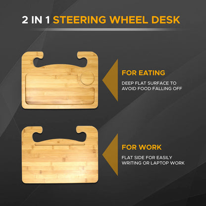 2 in 1 Car Steering Wheel Desk (Wooden) | EcoNour Lap & Bamboo Tray