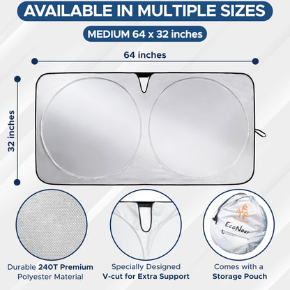 Car Windshield Sun Shade with Mirror Cut (64"x32") Medium | EcoNour