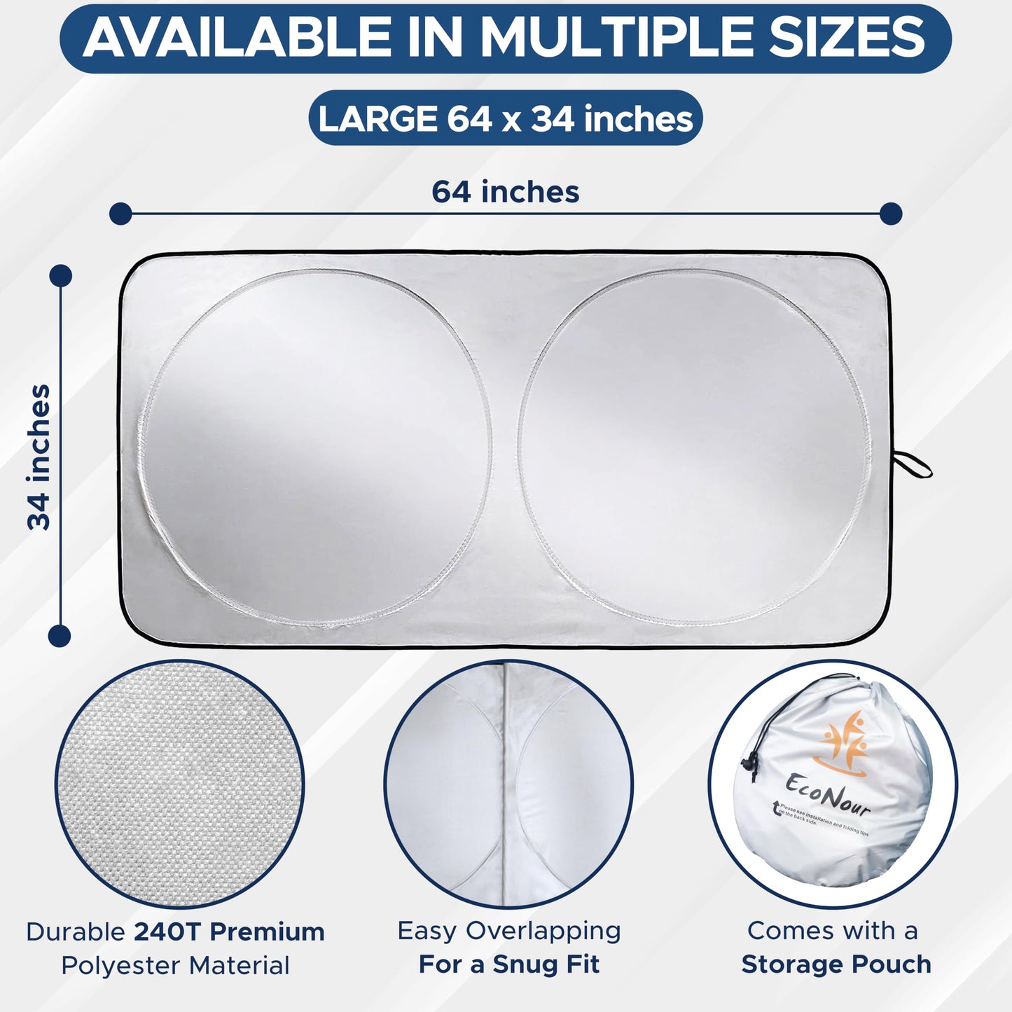 Windshield Sun Shade with Mirror Cut Large (64" x 34") | EcoNour