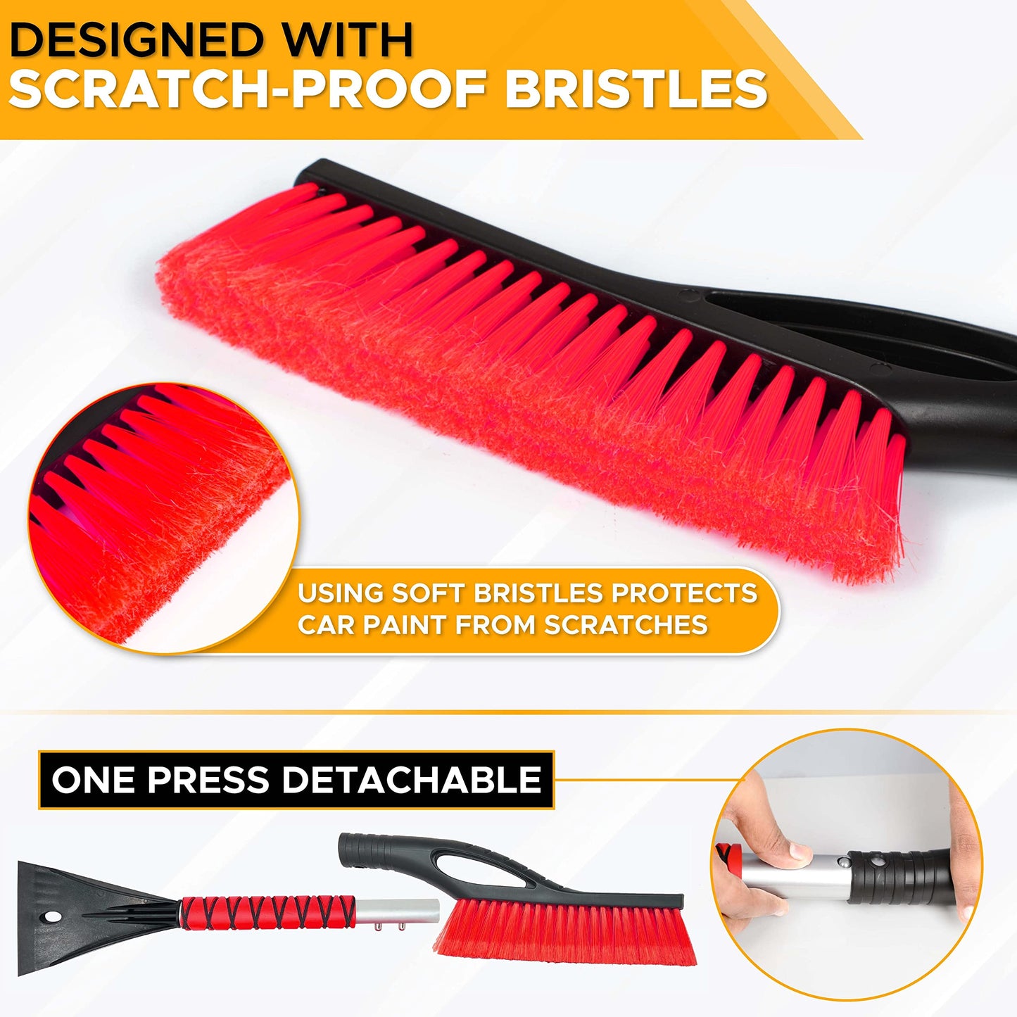 Aluminum Car Snow Scraper and Brush 27" (Red, 1 Pack) | EcoNour