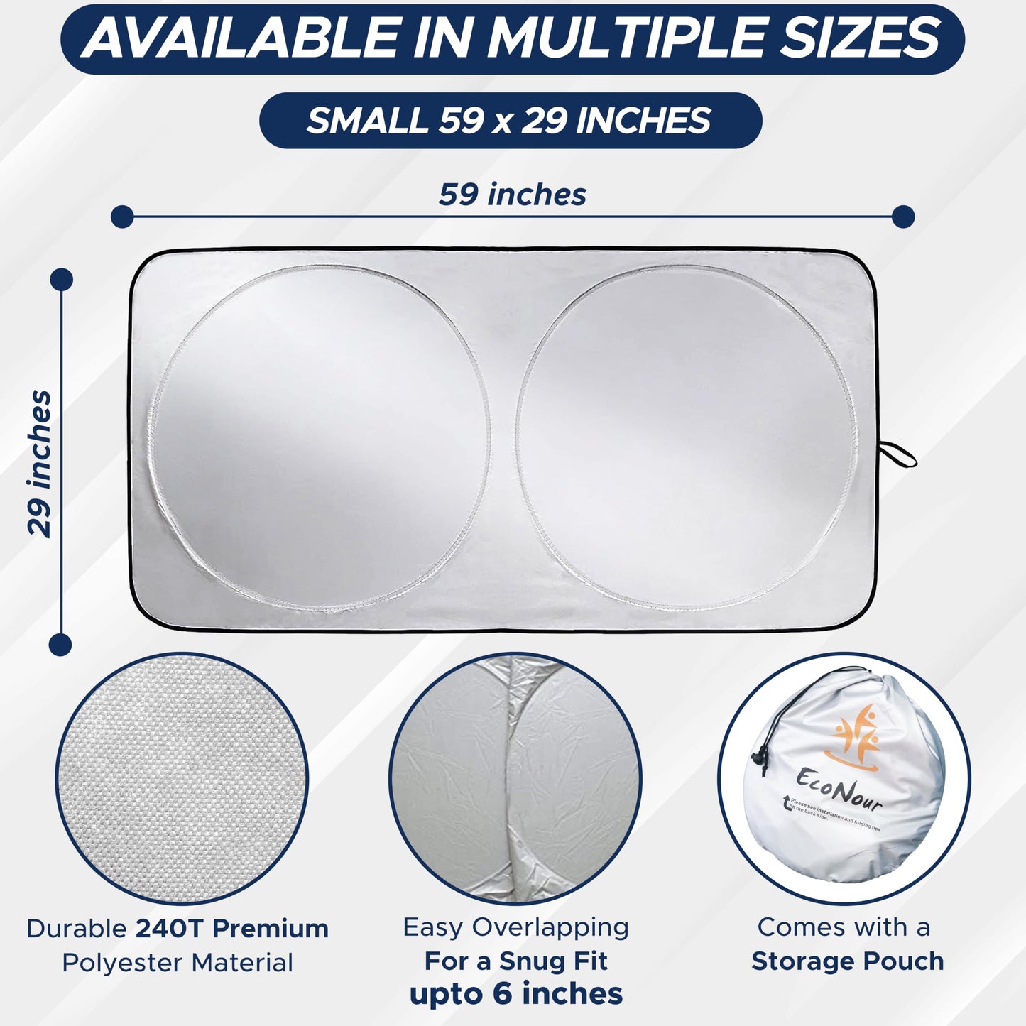 Car Windshield Sun Shade Small (59"x29") | EcoNour Foldable Sunshade