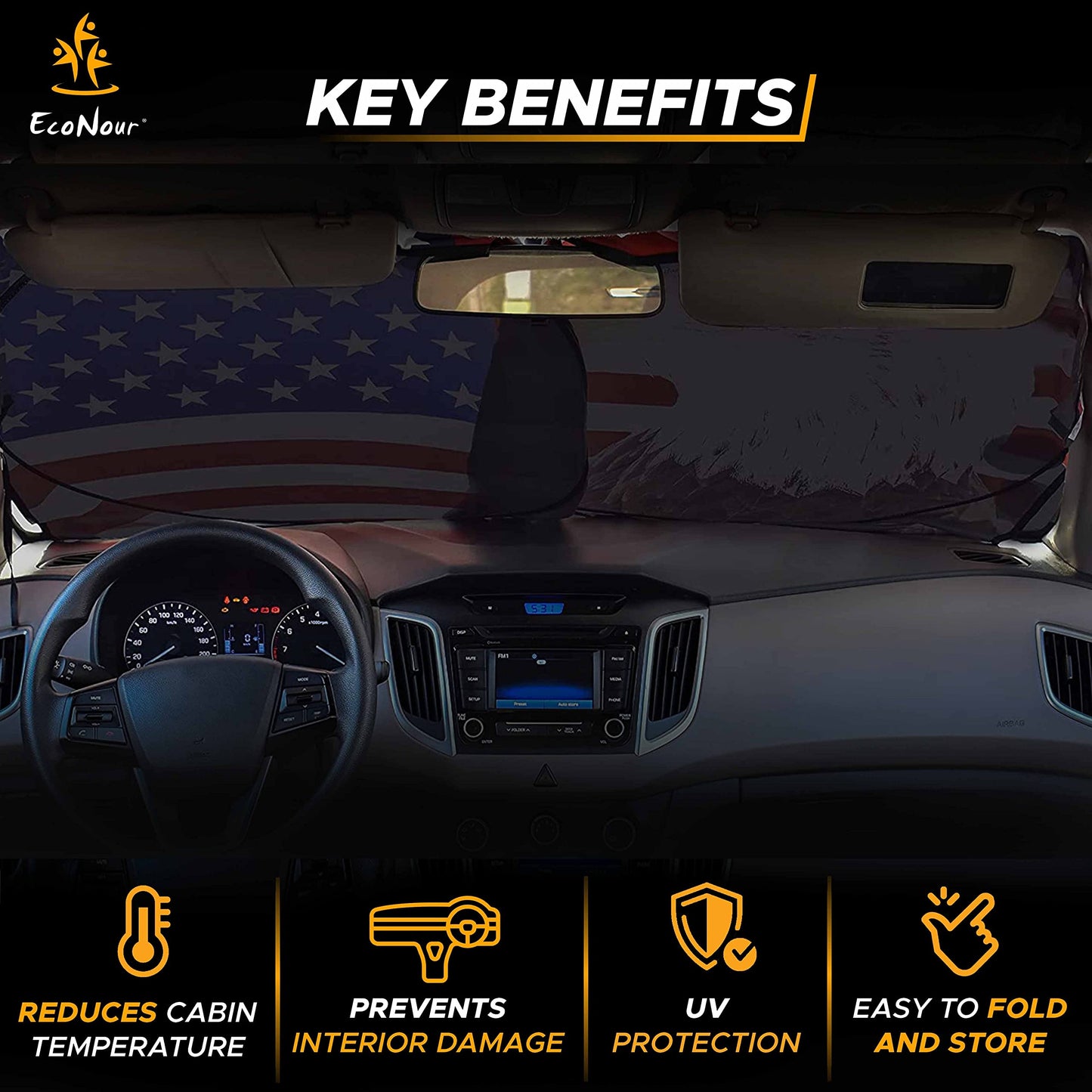 American Flag Windshield Sun Shade (64"x34") | EcoNour