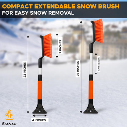 Extendable Snow Brush & Ice Scraper | EcoNour 26" Car Snow Remover