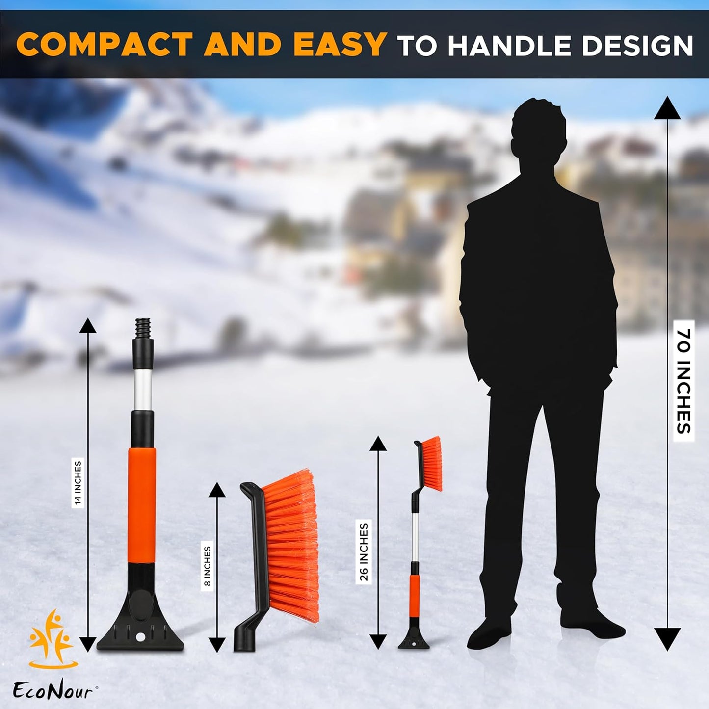 Extendable Snow Brush & Ice Scraper | EcoNour 26" Car Snow Remover