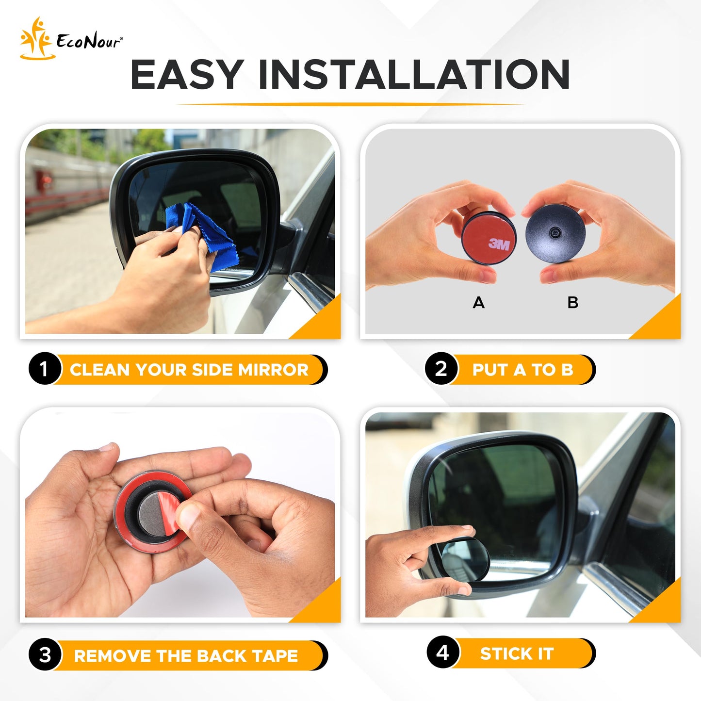 Blind Spot Mirror for Car (2 Pack) 2" Round HD | EcoNour 3X View