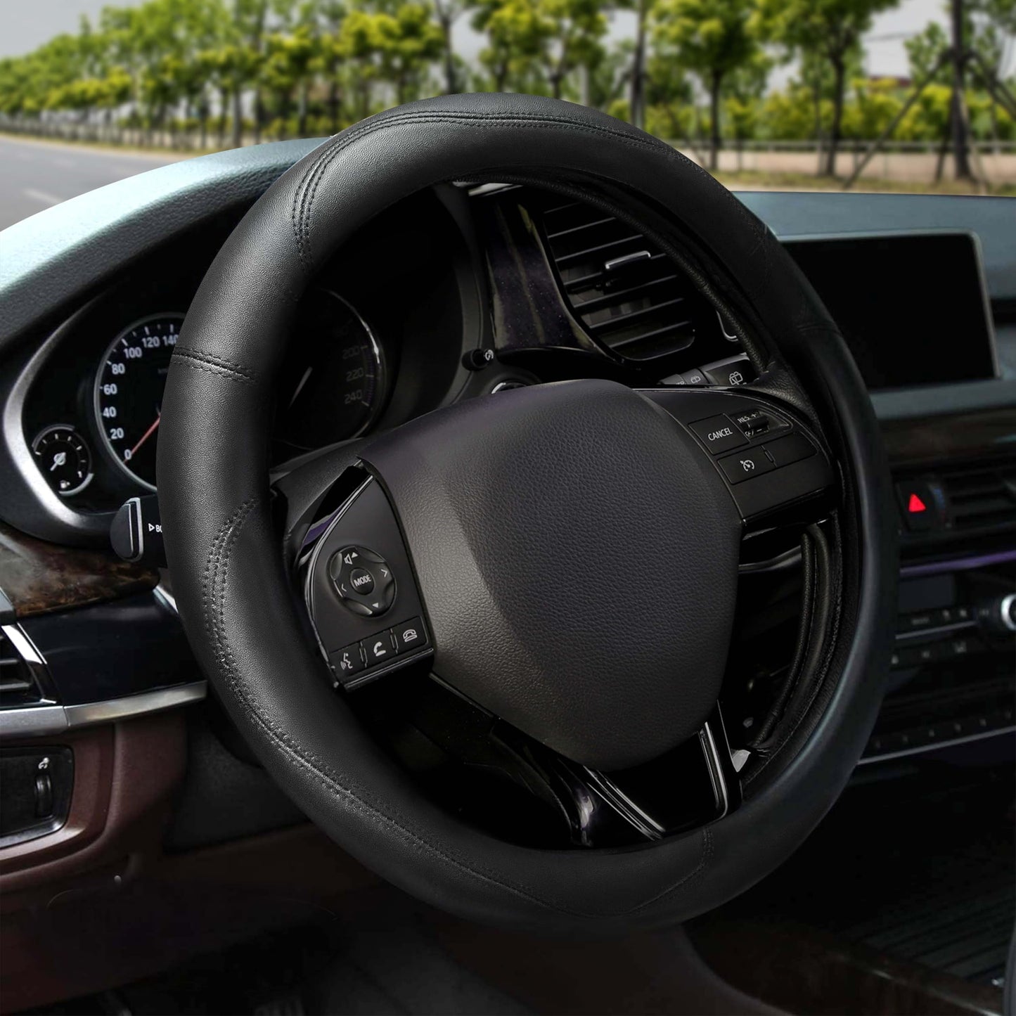 Car Steering Wheel Cover Black PU (14.5"-15") Fits Black | EcoNour