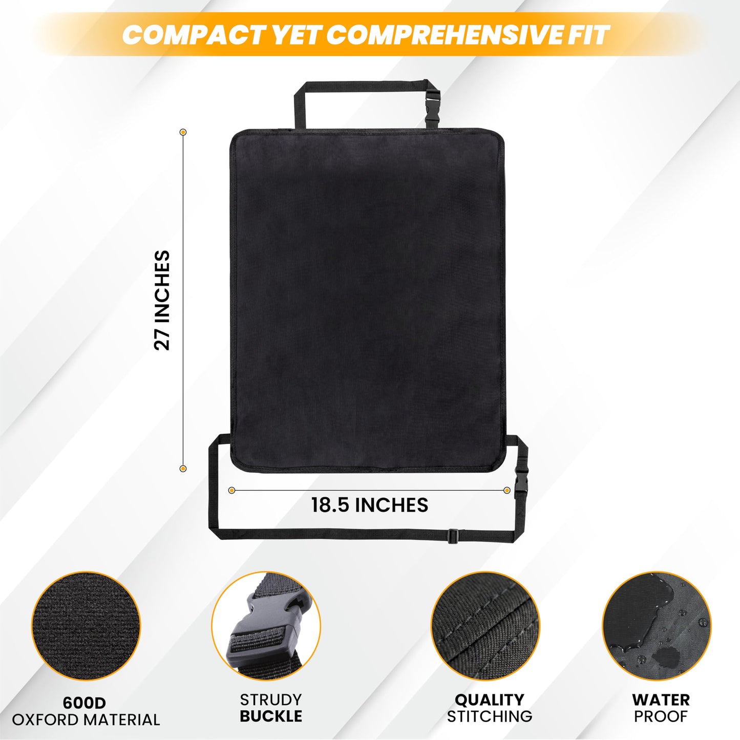 Large Back Seat Protector 2-Pack for Kids Feet (Grey) | EcoNour