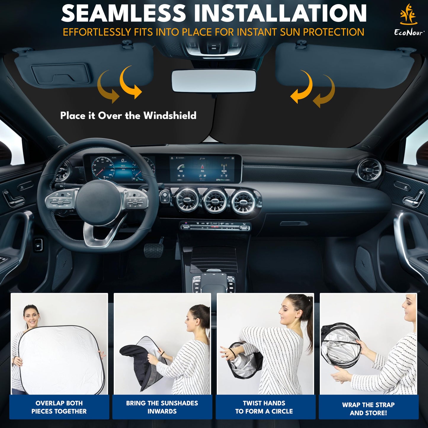 Truck Sun Shade for Windshield 2-Piece Large (32.5"x36") | EcoNour