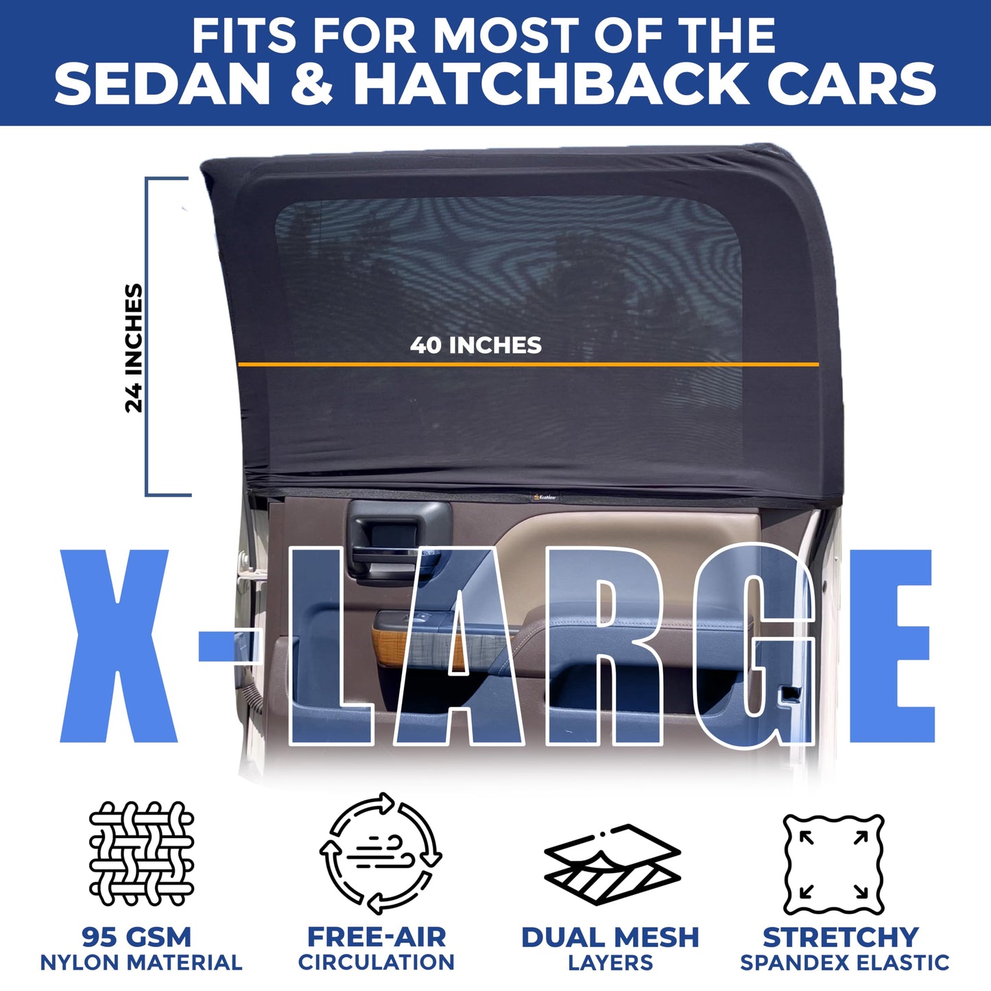 Car Side Window Sun Shade XL (40"x24") | EcoNour Window Screen 2-Pack