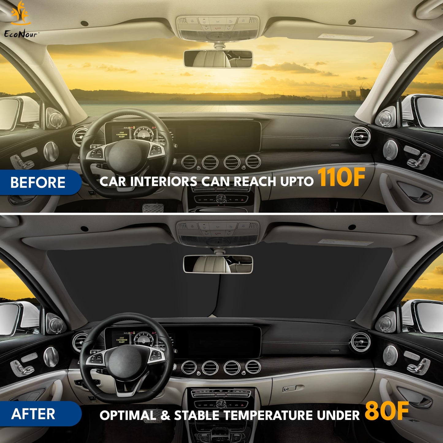 Truck Sun Shade for Windshield 2-Piece Large (32.5"x36") | EcoNour