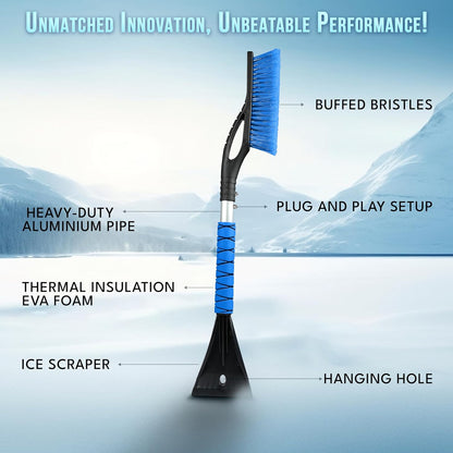 Aluminum Car Snow Scraper & Brush 27" (Blue) for winter | EcoNour