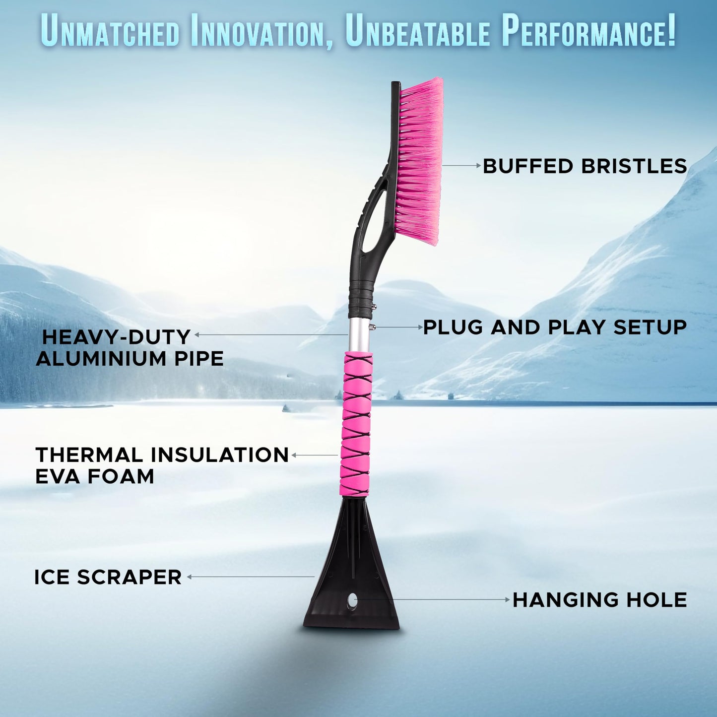 Aluminum Snow Brush & Ice Scraper 27" (4 Pack) | EcoNour Snow Scraper