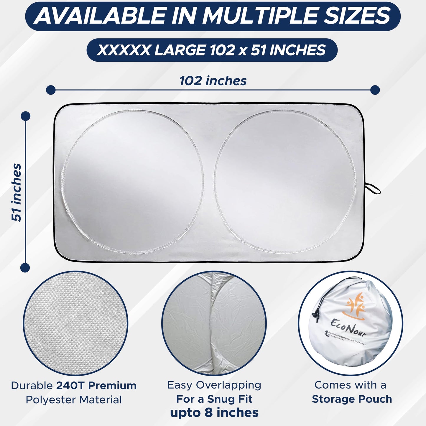 RV Windshield Sunshade (102"x51") XXXXX-Large | EcoNour Sunshade