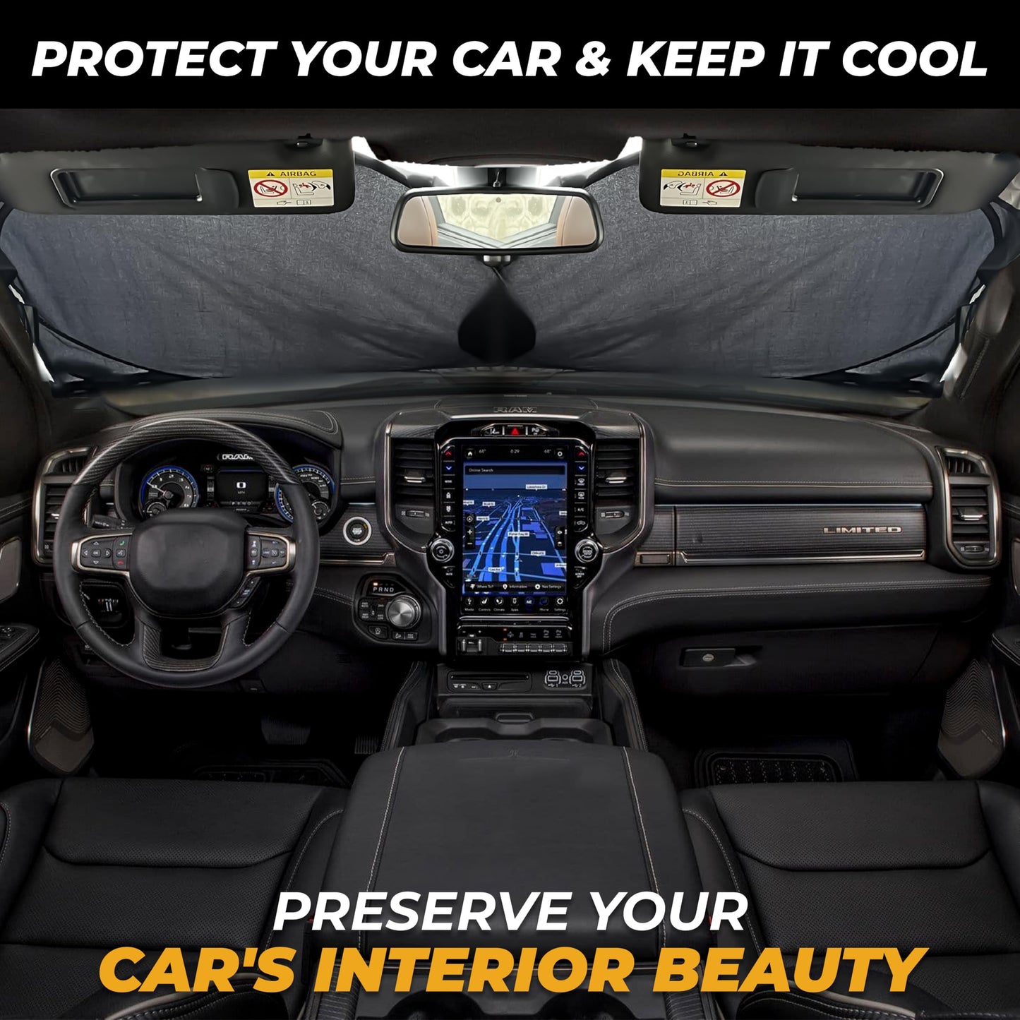 Truck Windshield Sun Shade X-Large (69"x35") | EcoNour 240T Sun Visor