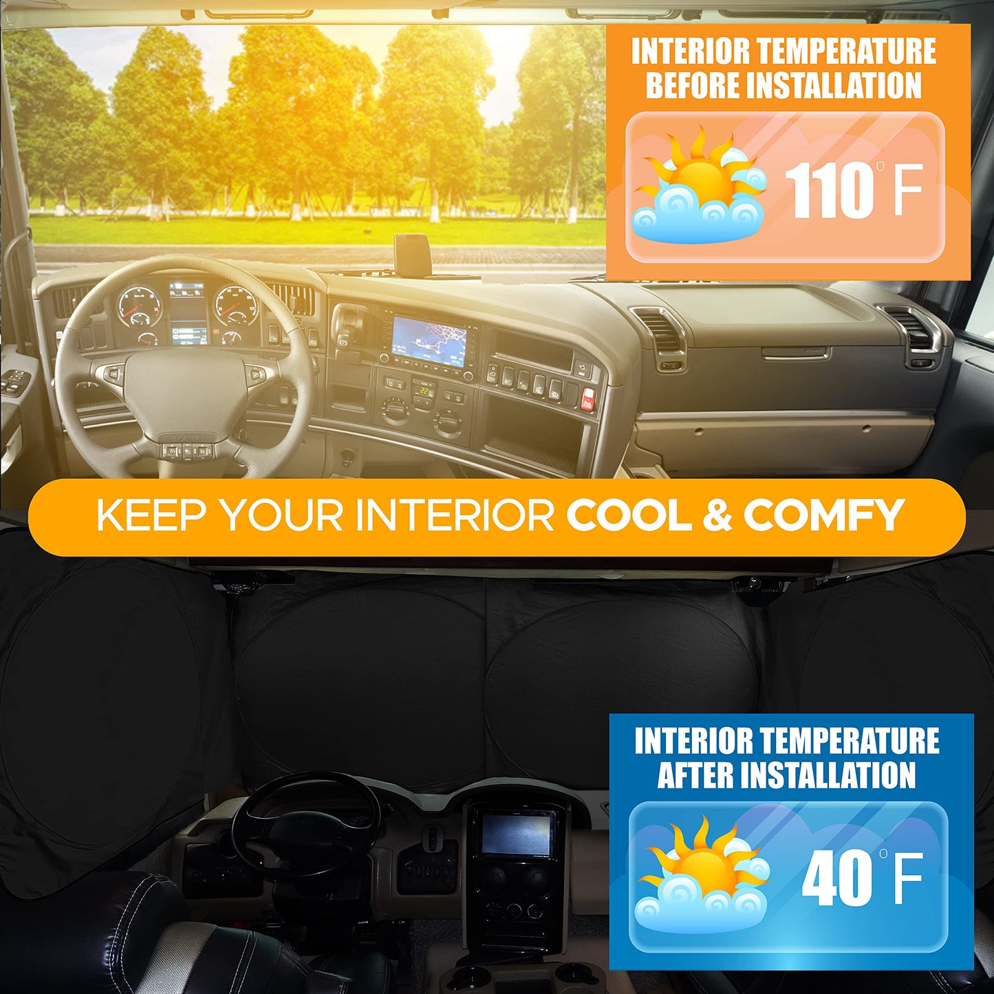 Semi Truck Sunshade – UV Protective for Windshield & Sides | EcoNour