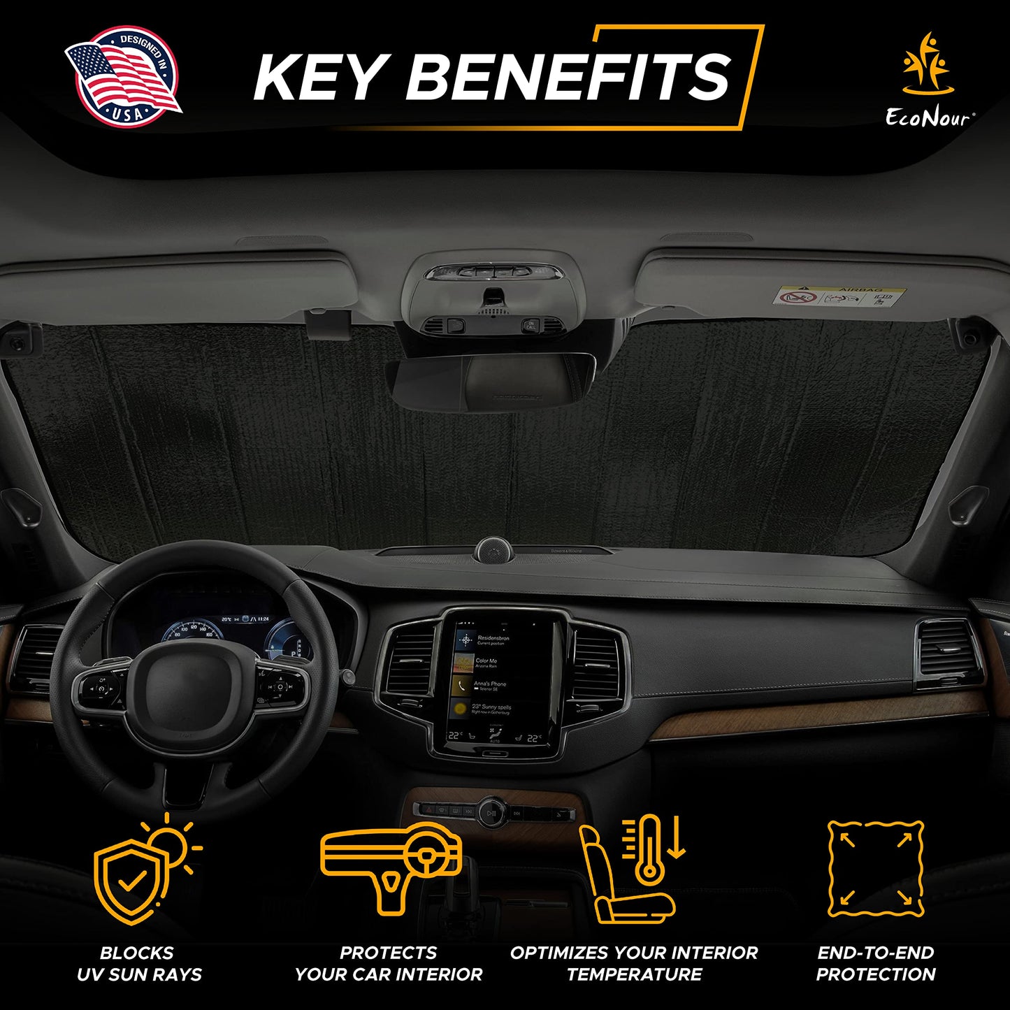 Accordion Car Windshield Sunshade (26"x56") | EcoNour Window Shades