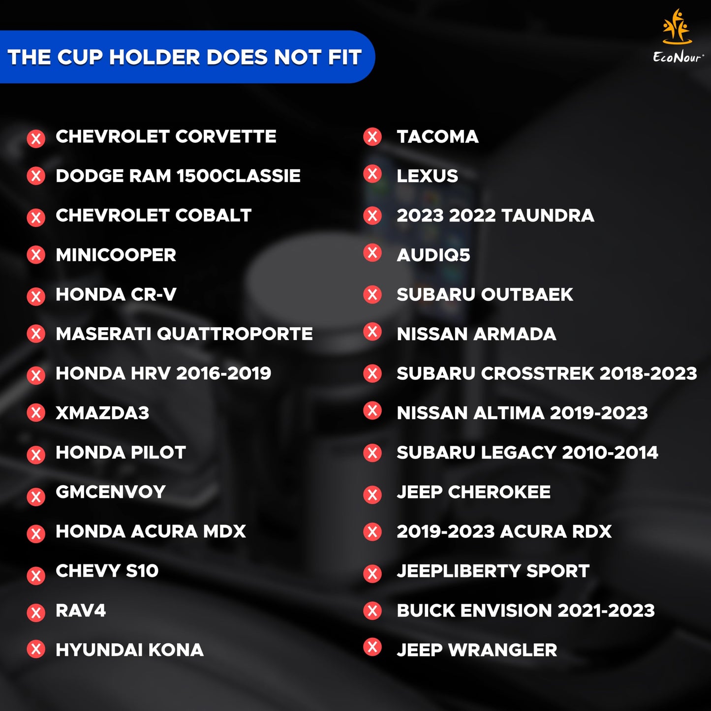 Car Cup Holder Expander (Black) | EcoNour Adjustable Cupholder