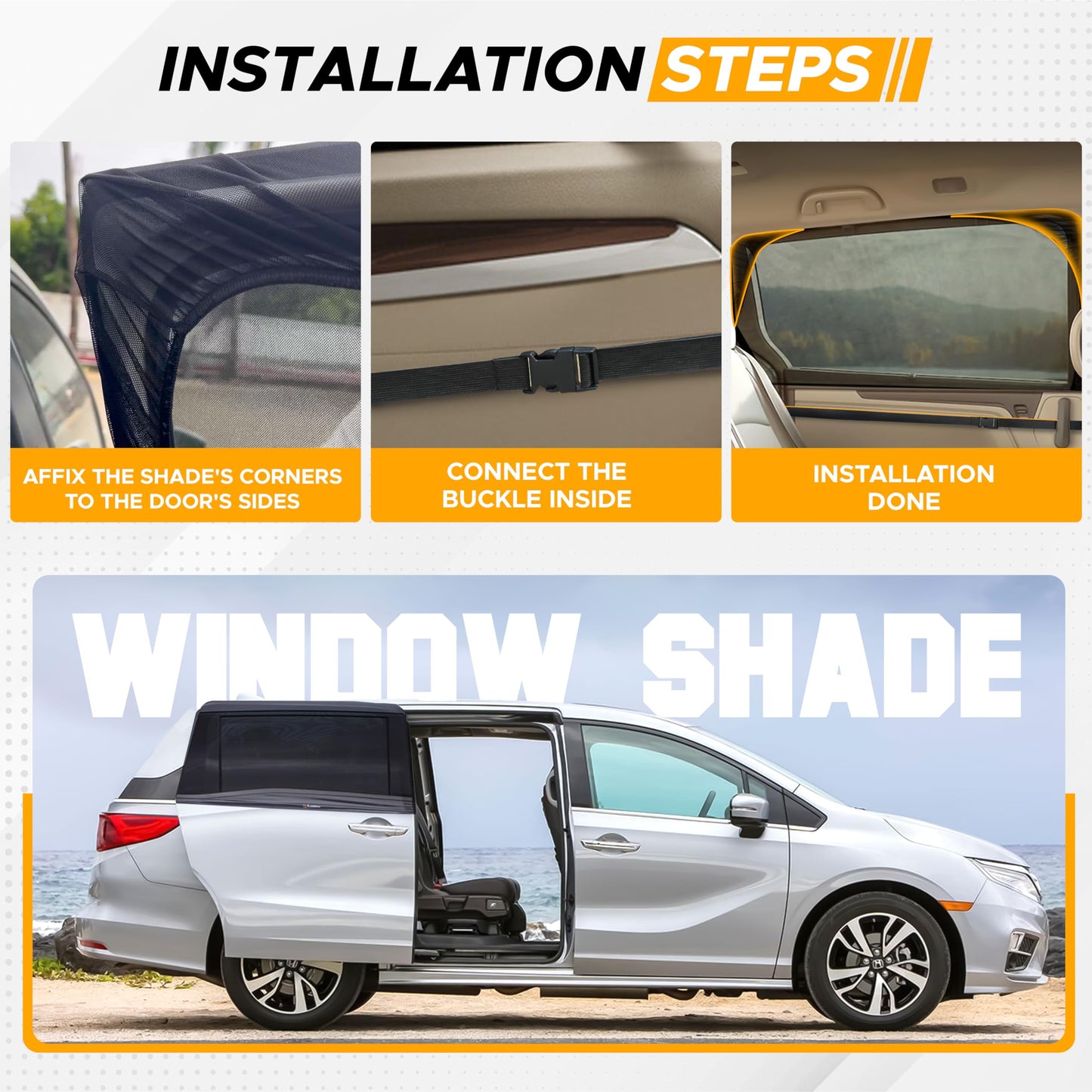 Car Window Sun Shades for MPV & Minivan Sliding Door | EcoNour 2 Pack