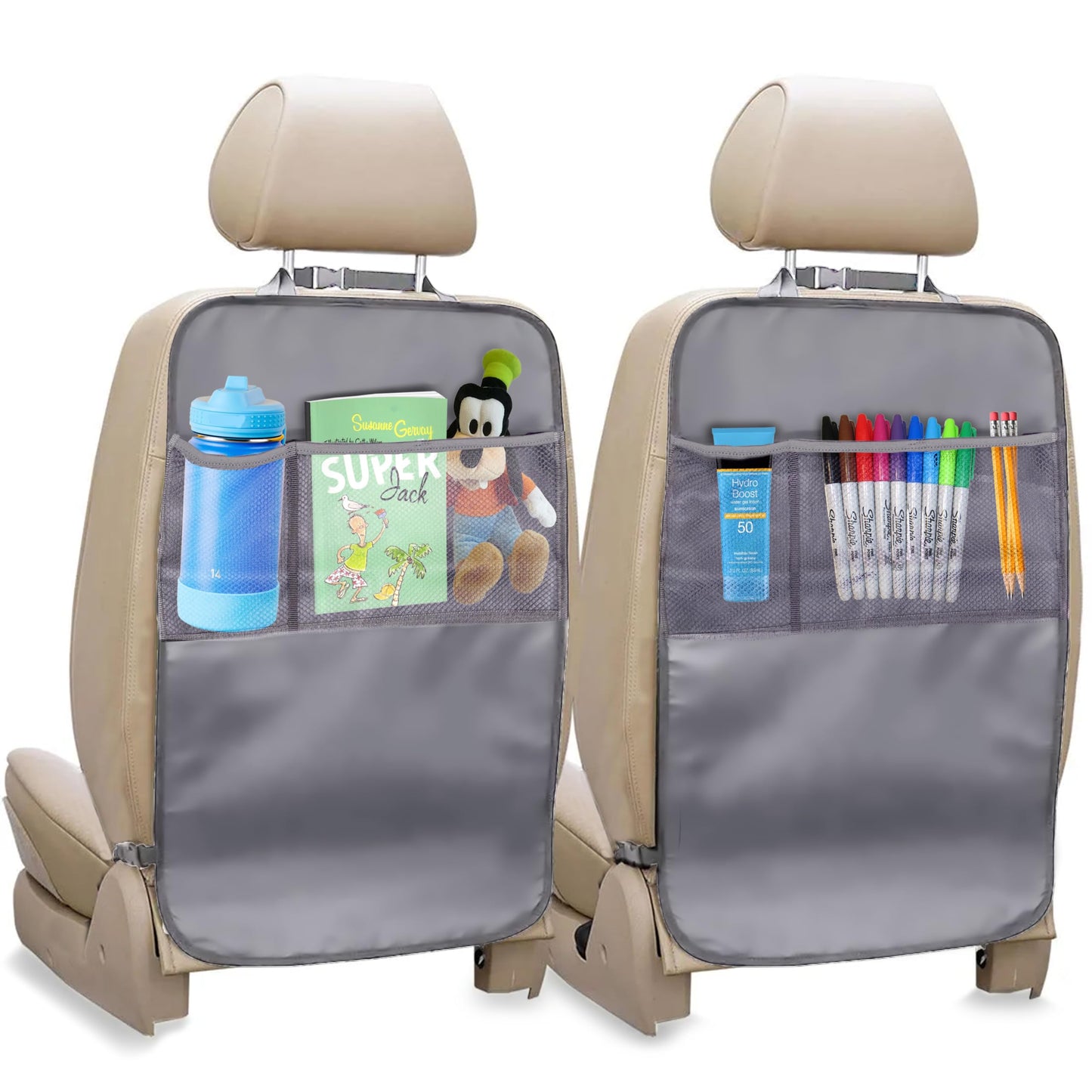Back Seat Protector 2-Pack for Kids Feet (Grey) | EcoNour Car Kick Mat