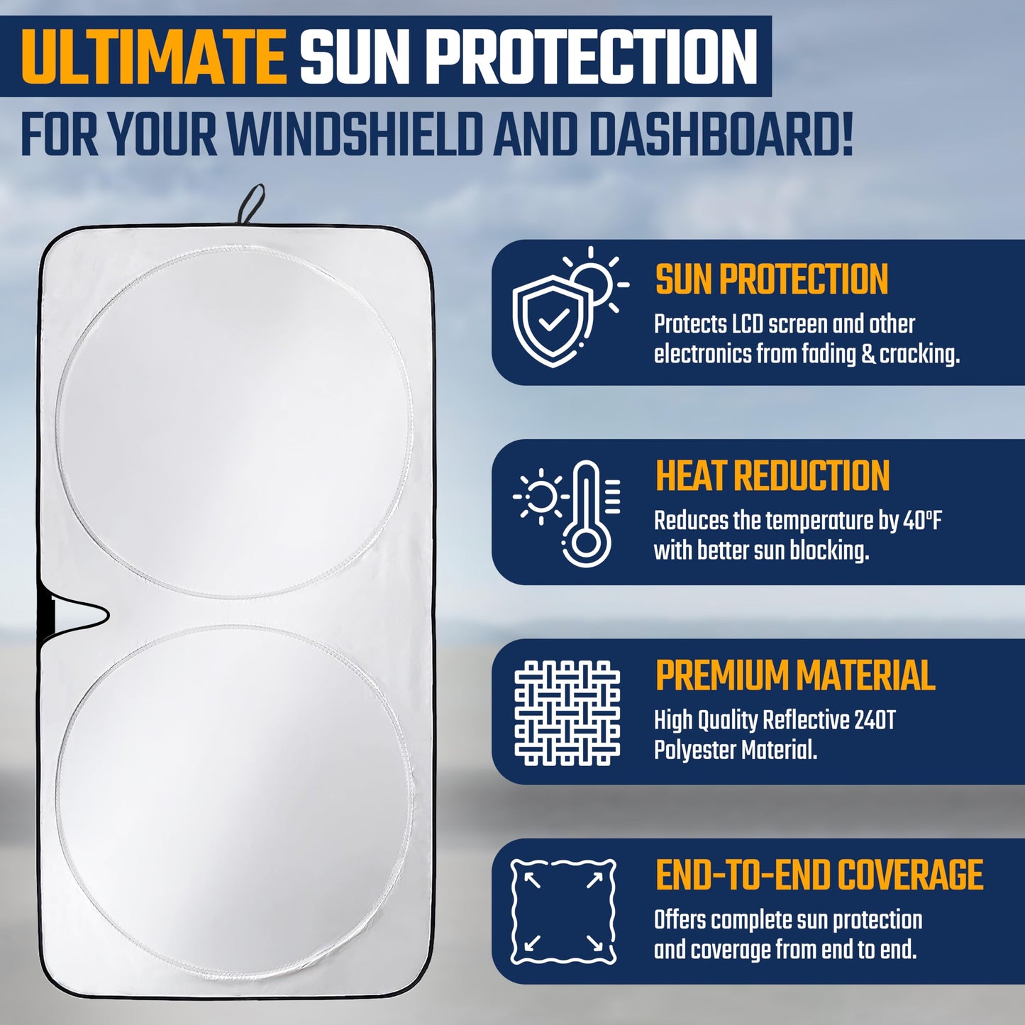 Car Windshield Sunshade with Mirror Cut Small (59"x29") | EcoNour 240T