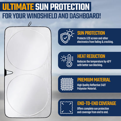 Car Windshield Sunshade with Mirror Cut Small (59"x29") | EcoNour 240T
