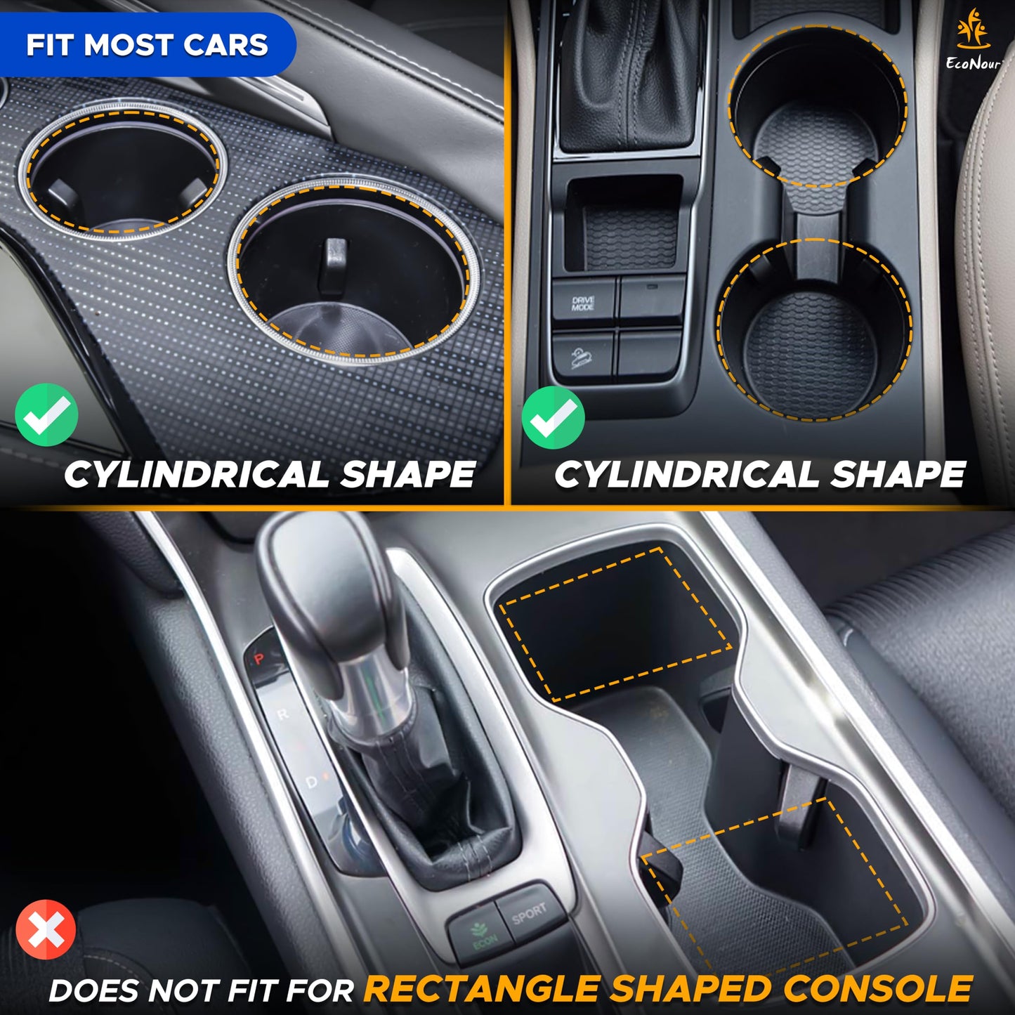 Car Cup Holder Expander (Black) | EcoNour Adjustable Cupholder