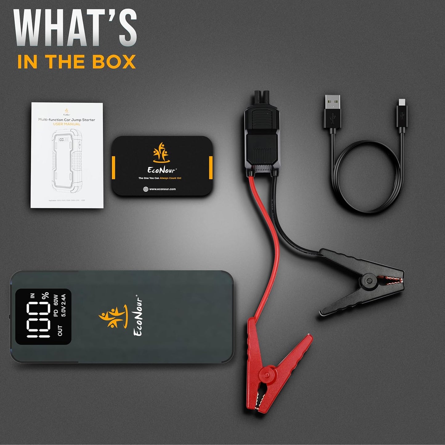 6000A Car Battery Jump Starter | EcoNour 12V Battery Booster 40000mAh