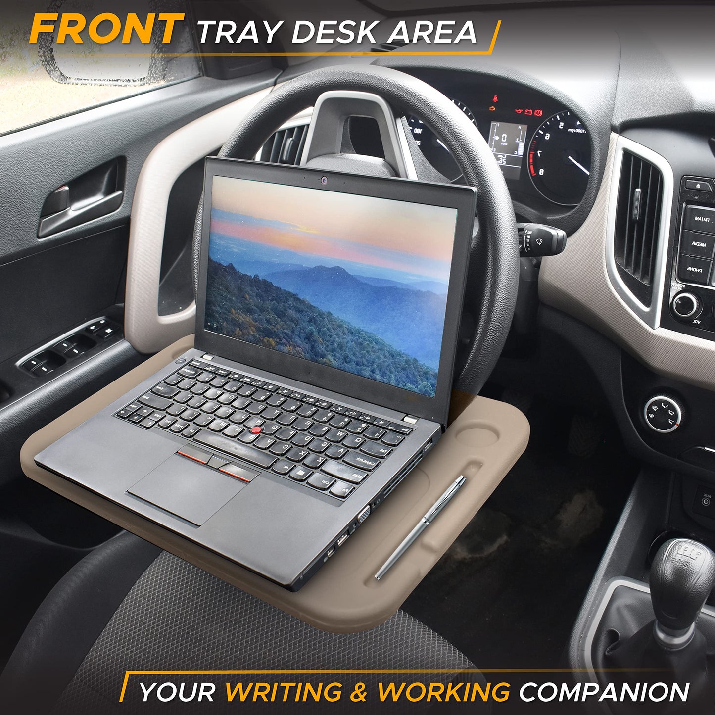 2 in 1 Car Steering Wheel Desk (Beige) | EcoNour Laptop & Food Tray
