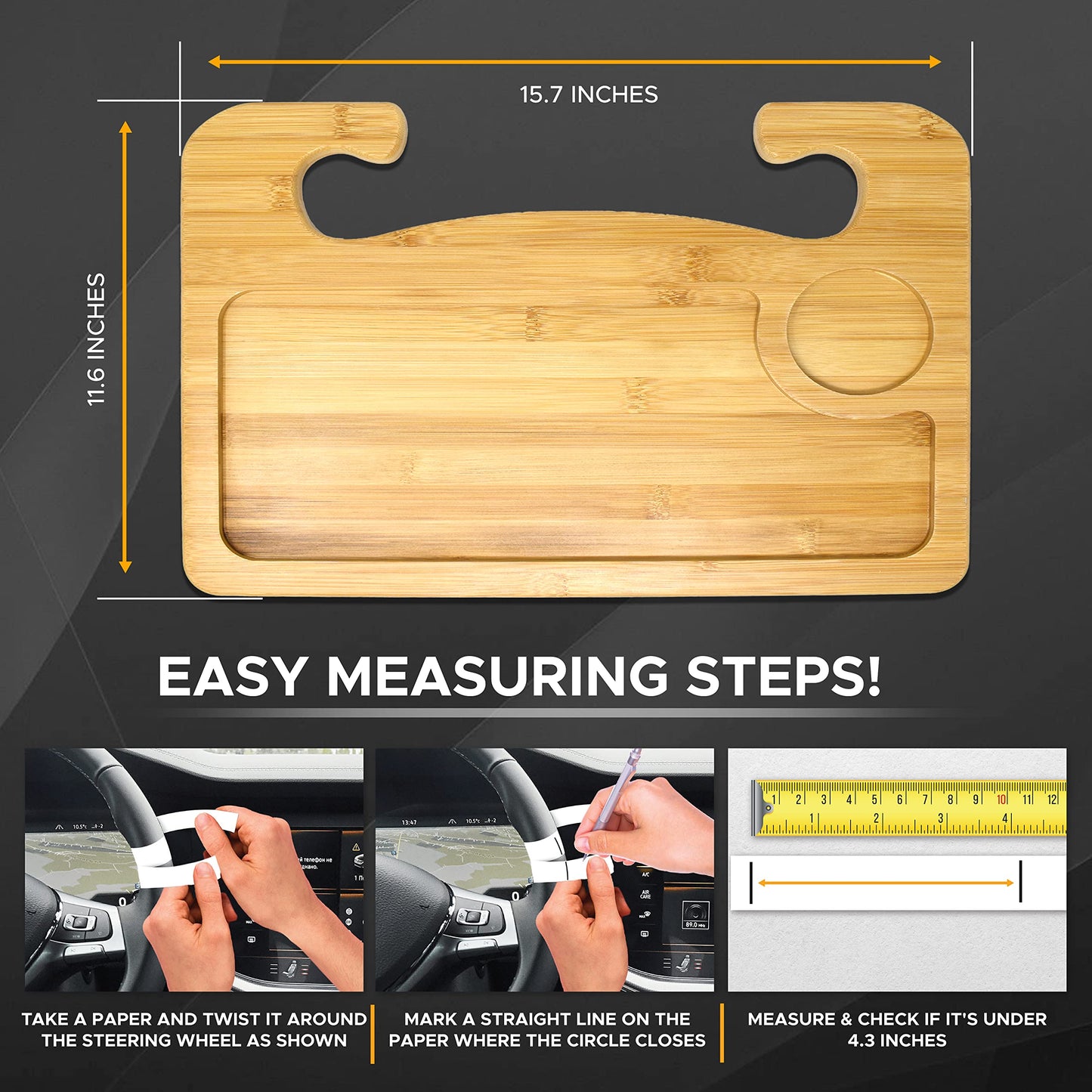 2 in 1 Car Steering Wheel Desk (Wooden) | EcoNour Lap & Bamboo Tray