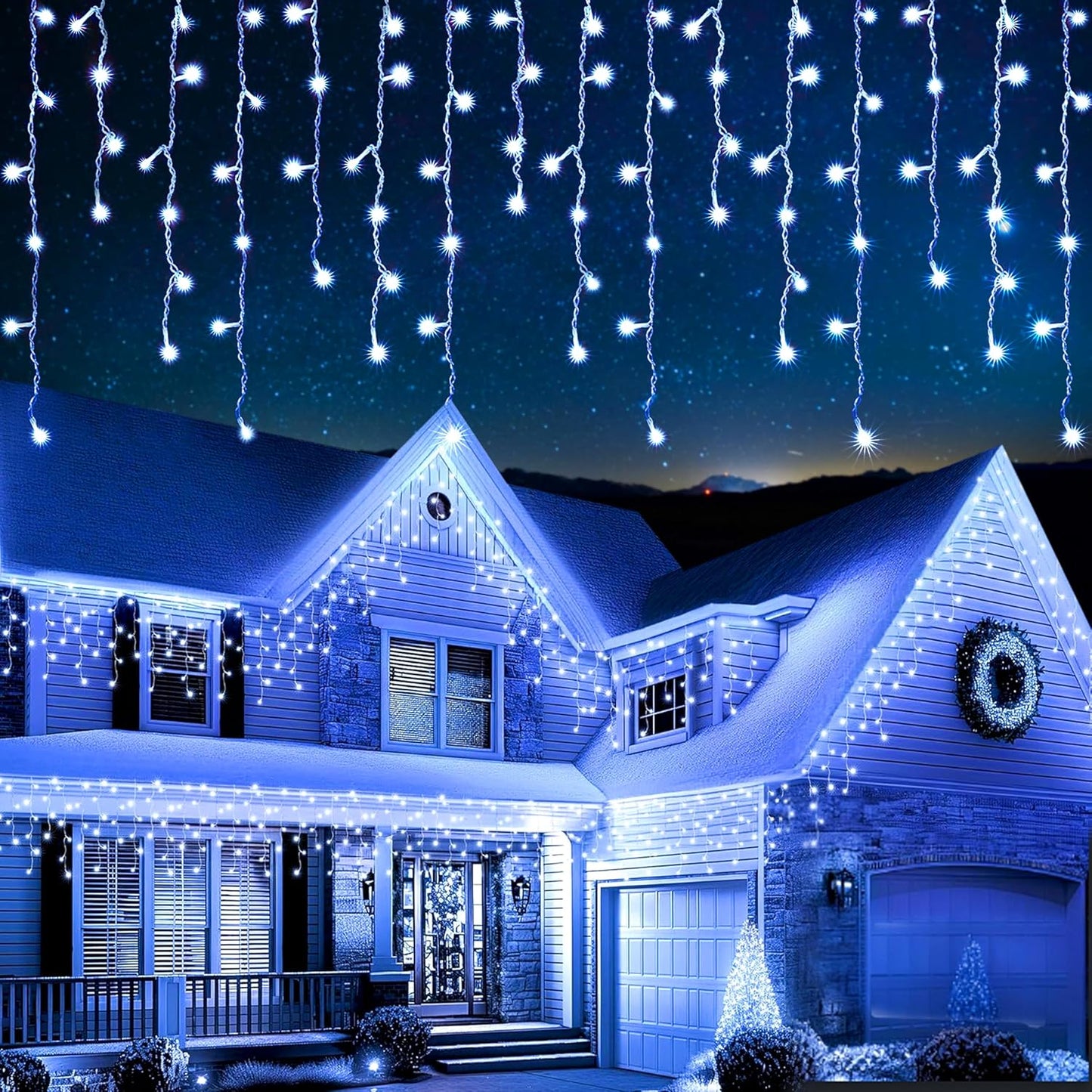 Christmas Icicle Lights Outdoor – EcoNour 240 LED Cool White Lights