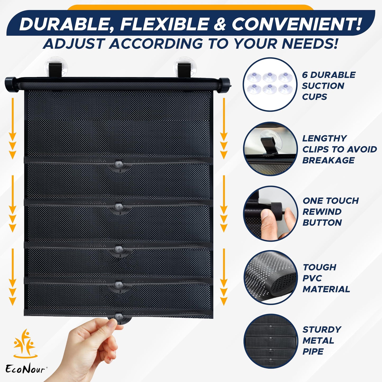 Baby Car Window Shades (2 Pack) 18"x20" with Suction Cups | EcoNour