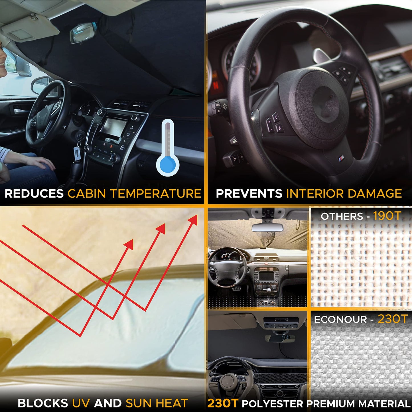 2-Piece Car Windshield Sunshade (Small) 23.5"x29" | EcoNour 240T Shade