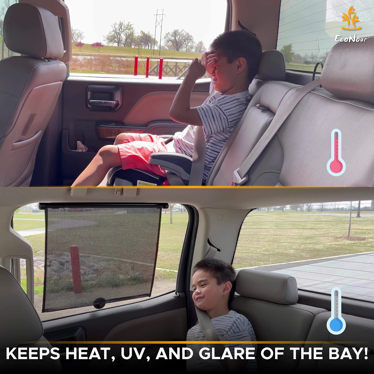 Retractable Car Window Shades (4 Pack) for Kids 15"x17" | EcoNour