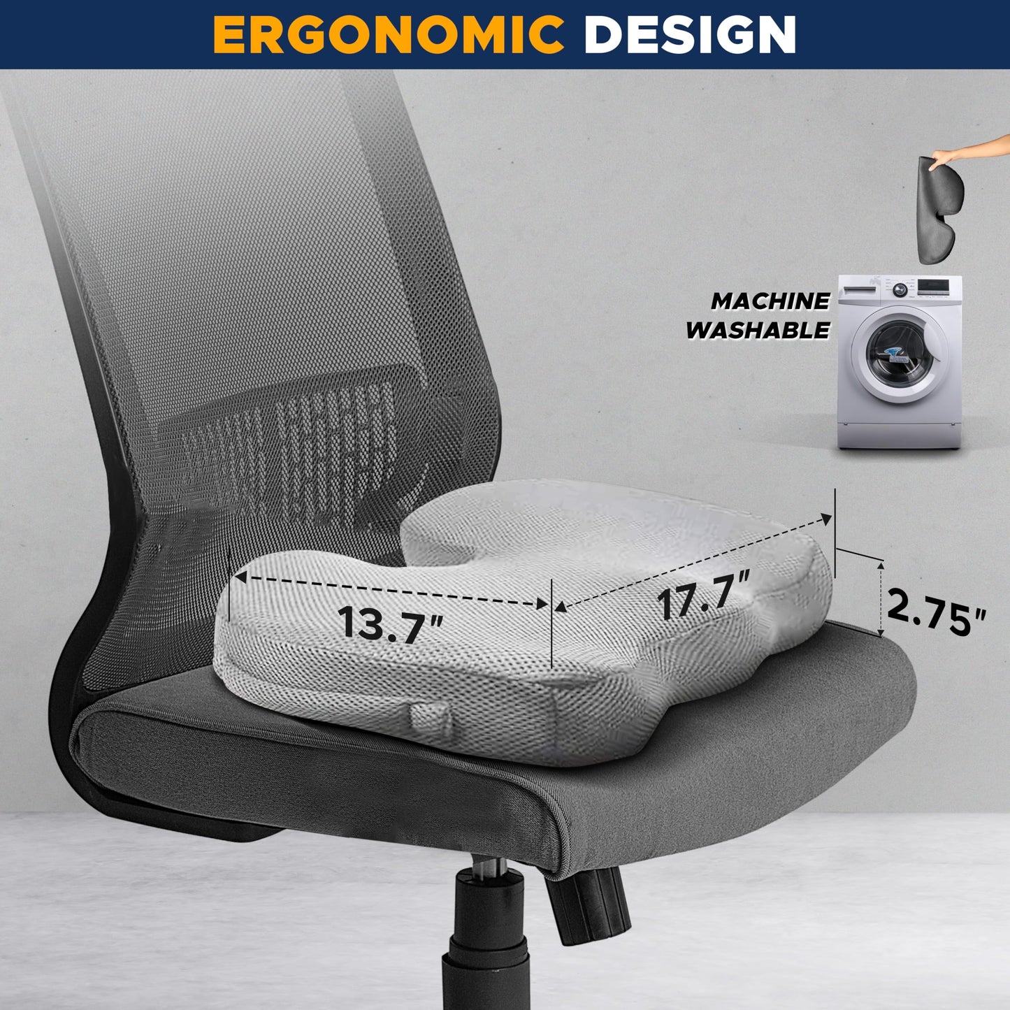 Gel Seat Cushion | EcoNour Coccyx Memory Foam Chair Cushion