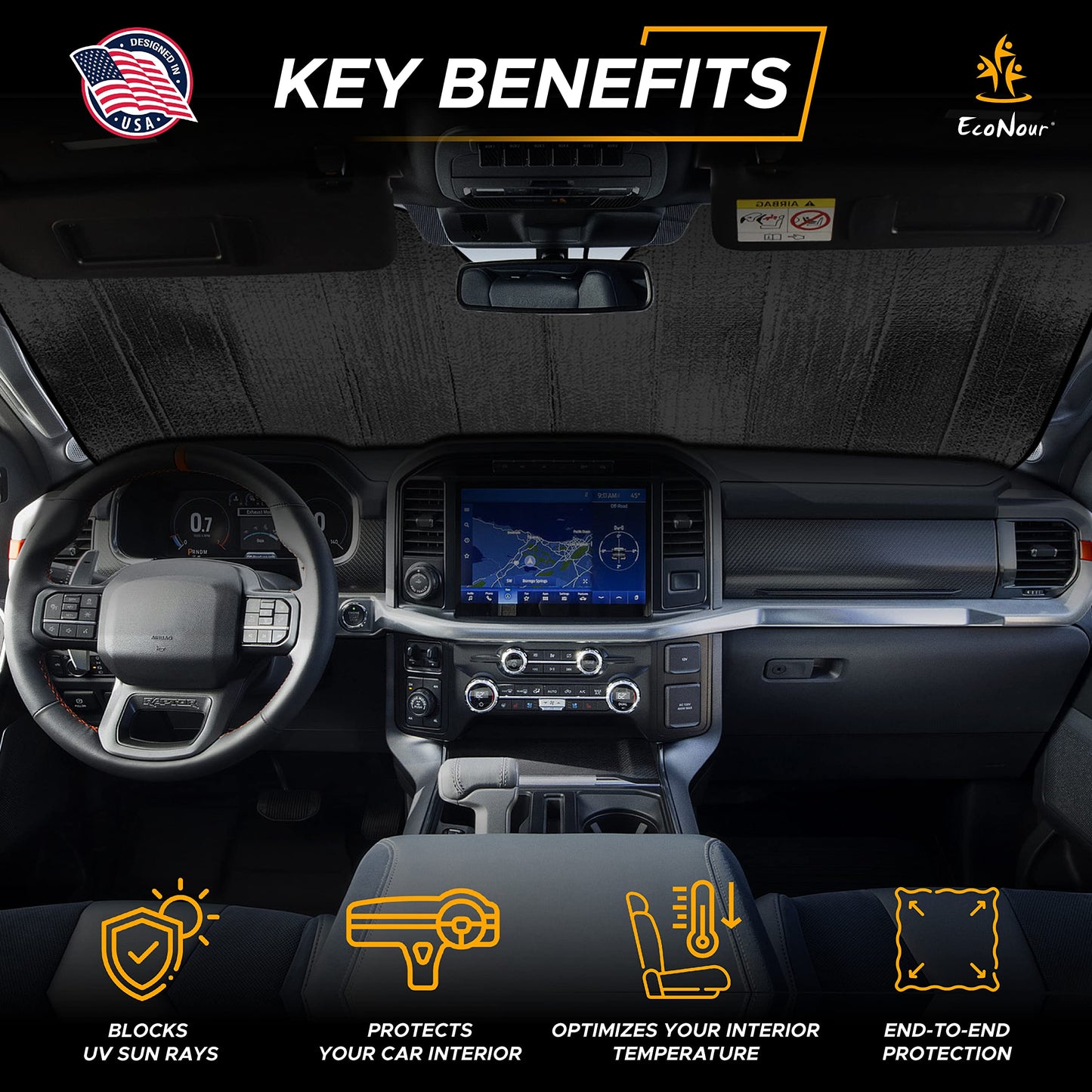 Accordion Car Windshield Sun Shade (58"x28") | EcoNour UV Blocker