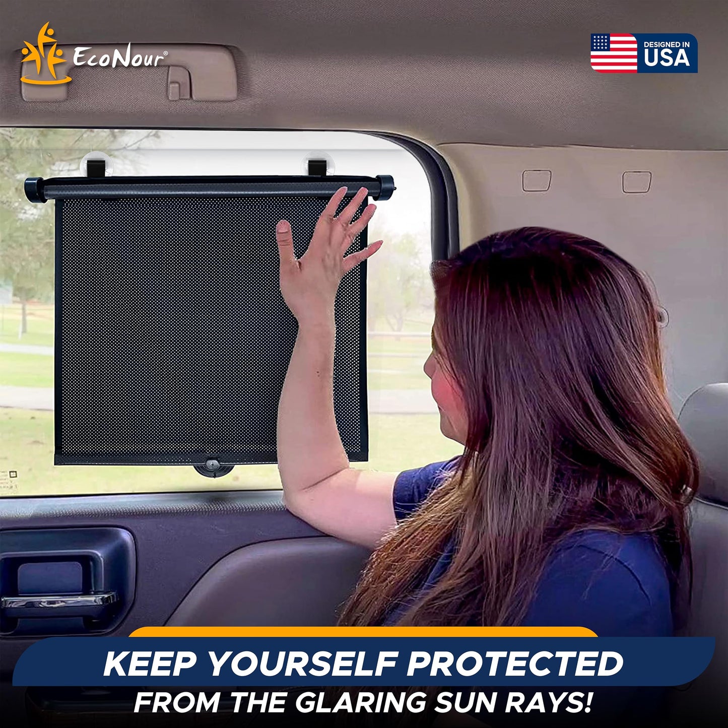 Car Window Shades for Baby (15" x 17") 2 Pack | Suction Cup | EcoNour