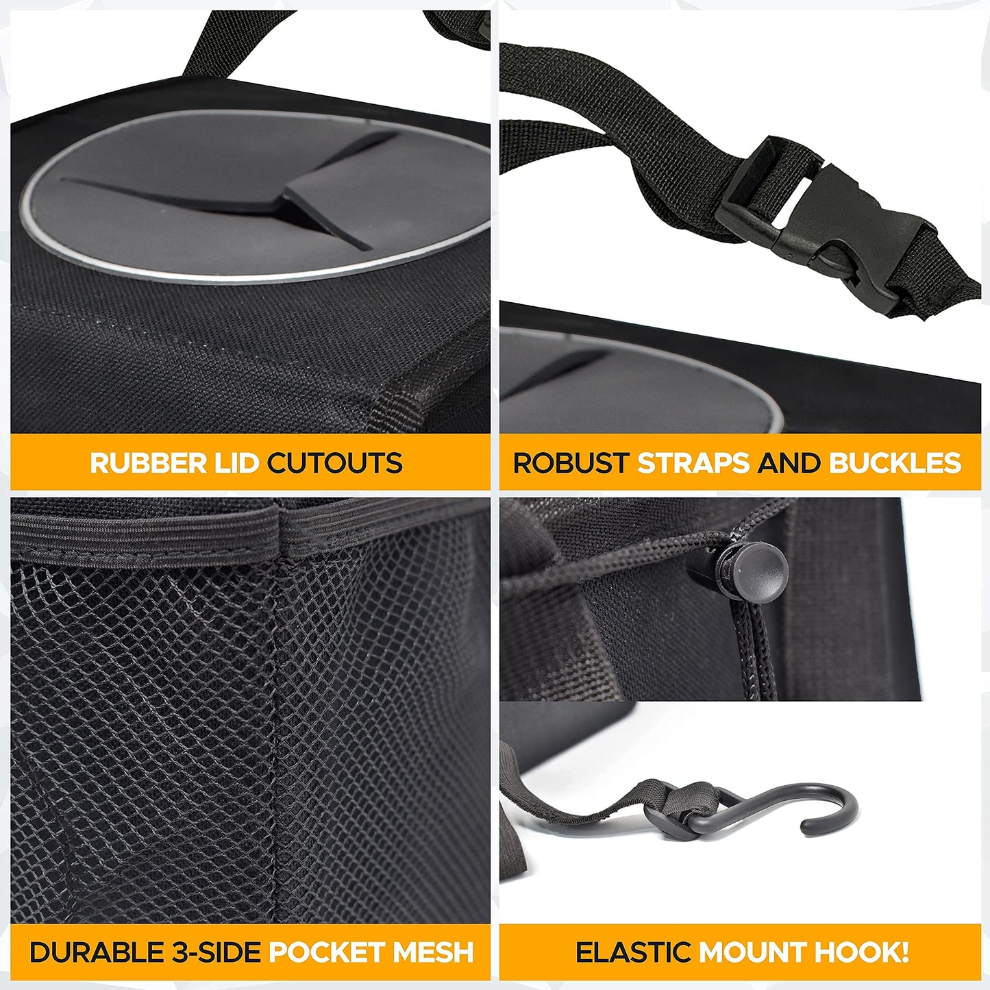 Car Trash Can with Lid Black (1.5 Gallons) | EcoNour Hanging Bin