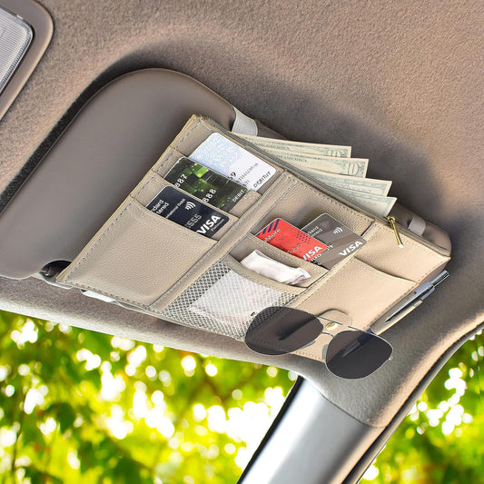 Car Sun Visor Organizer (Beige) Small | EcoNour Storage Pouch