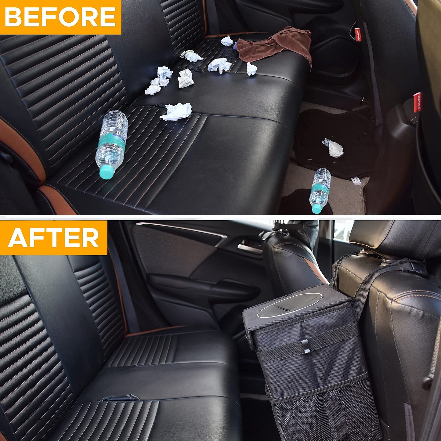 Car Trash Can with Lid Black (1.5 Gallons) | EcoNour Hanging Bin