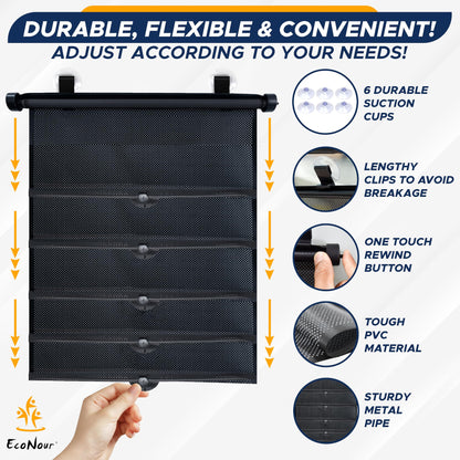 Car Window Shades for Baby (15" x 17") 2 Pack | Suction Cup | EcoNour