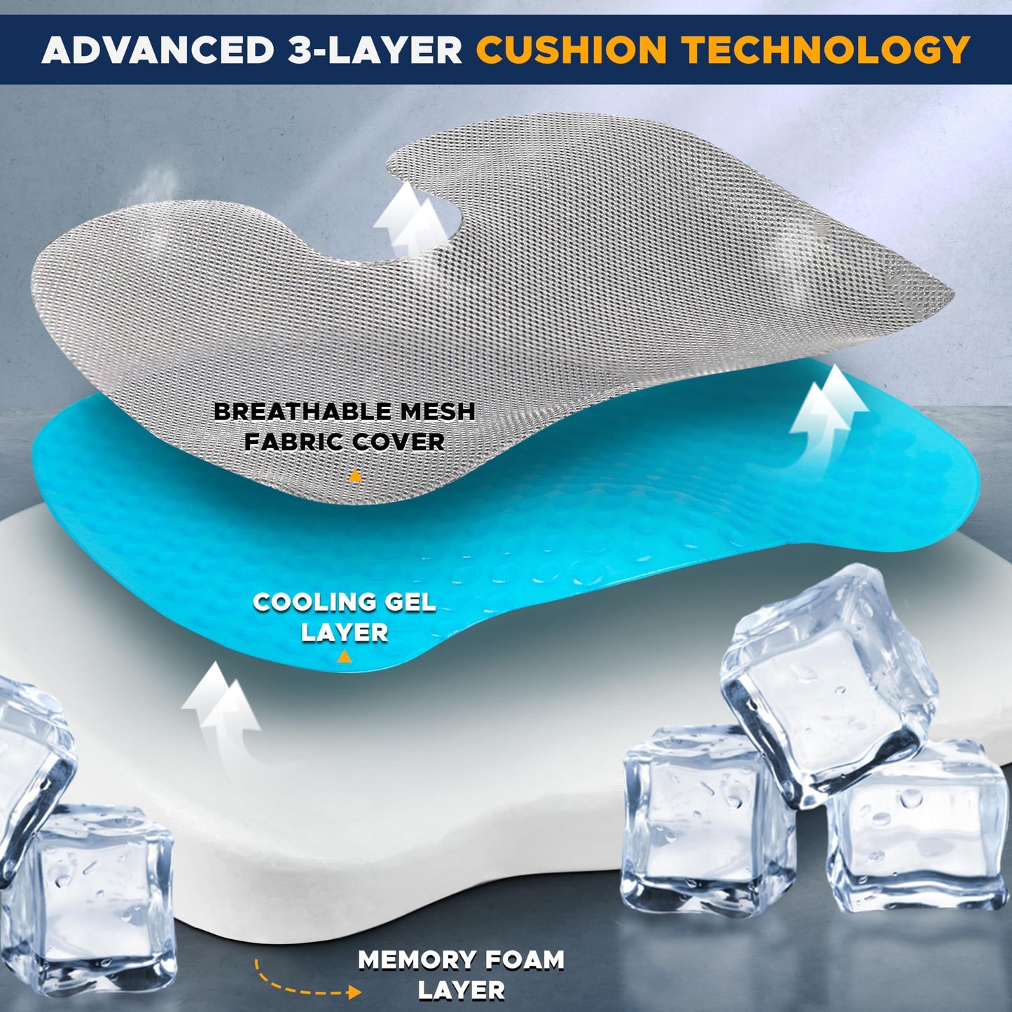 Gel Seat Cushion | EcoNour Coccyx Memory Foam Chair Cushion