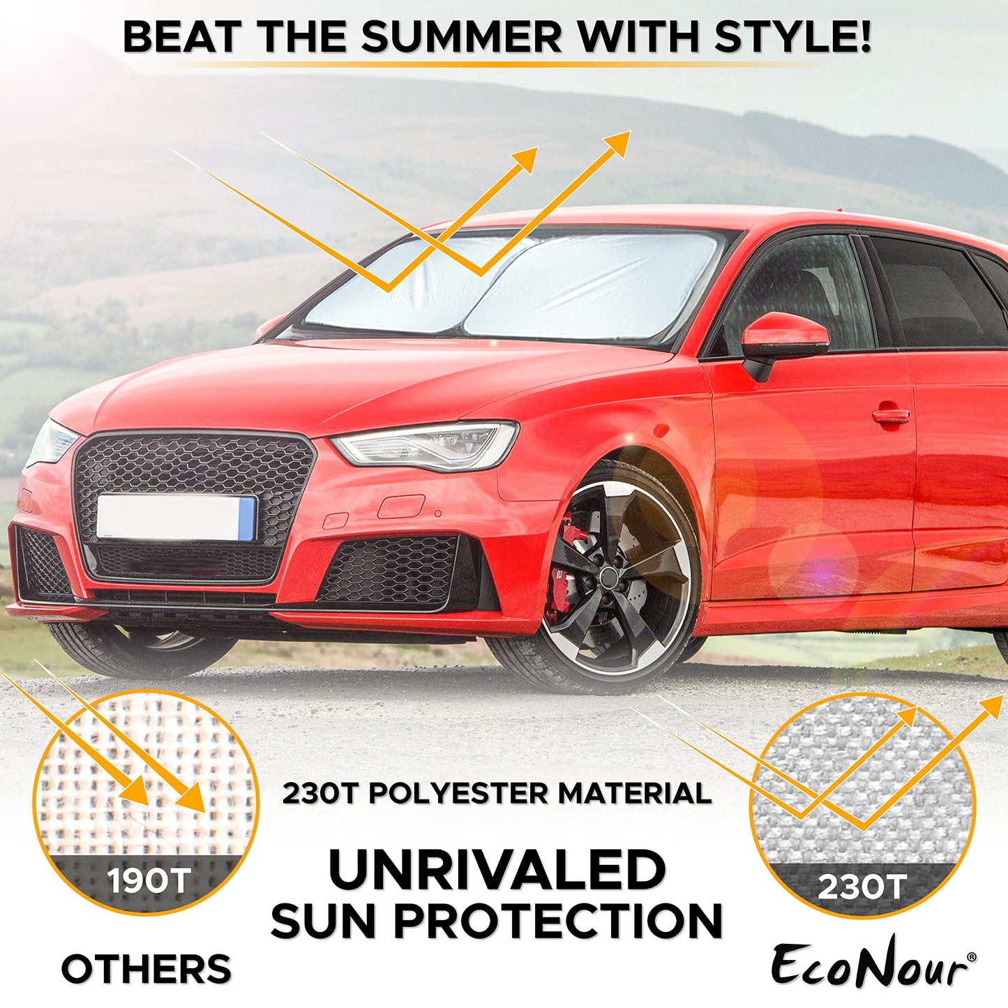 2-Piece Car Windshield Sunshade (Small) 23.5"x29" | EcoNour 240T Shade