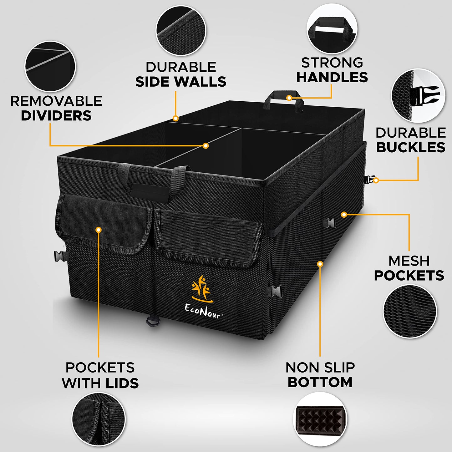 Trunk Organizer for Car (Black) | Cargo Storage Box | EcoNour