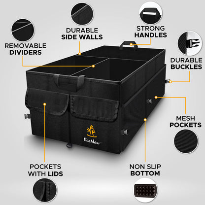 Trunk Organizer for Car (Black) | Cargo Storage Box | EcoNour