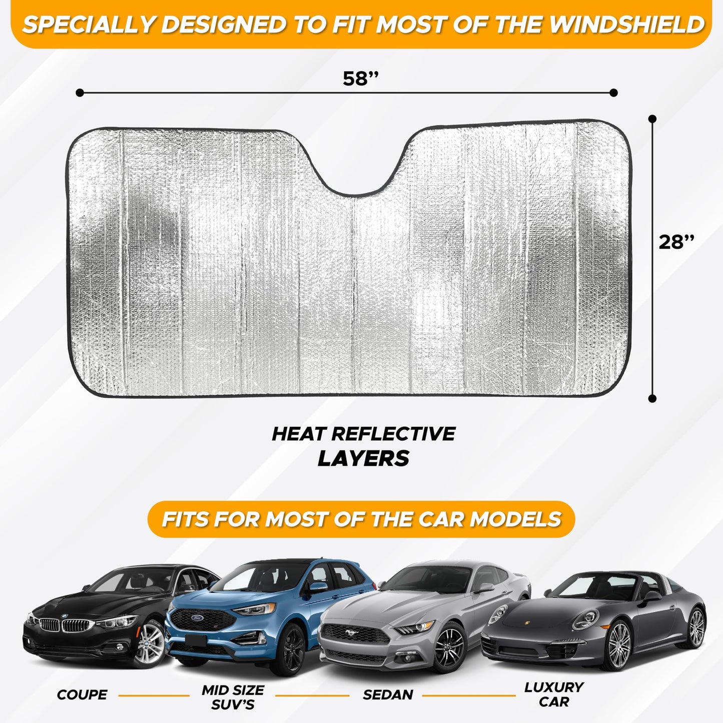 Accordion Windshield Sun Shade Foldable | Large (58"x28") | EcoNour