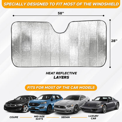 Accordion Windshield Sun Shade Foldable | Large (58"x28") | EcoNour